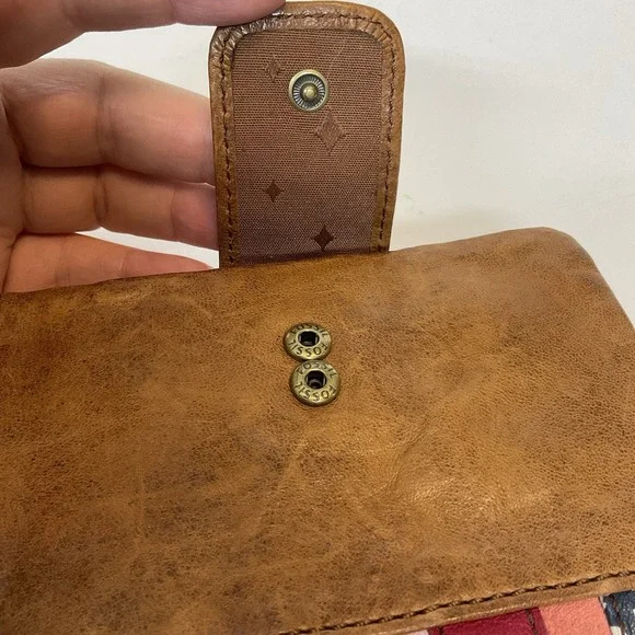 Vintage Fossil Mini Card Holder Coin Wallet Patchwork Brown Leather - Picture 13 of 13